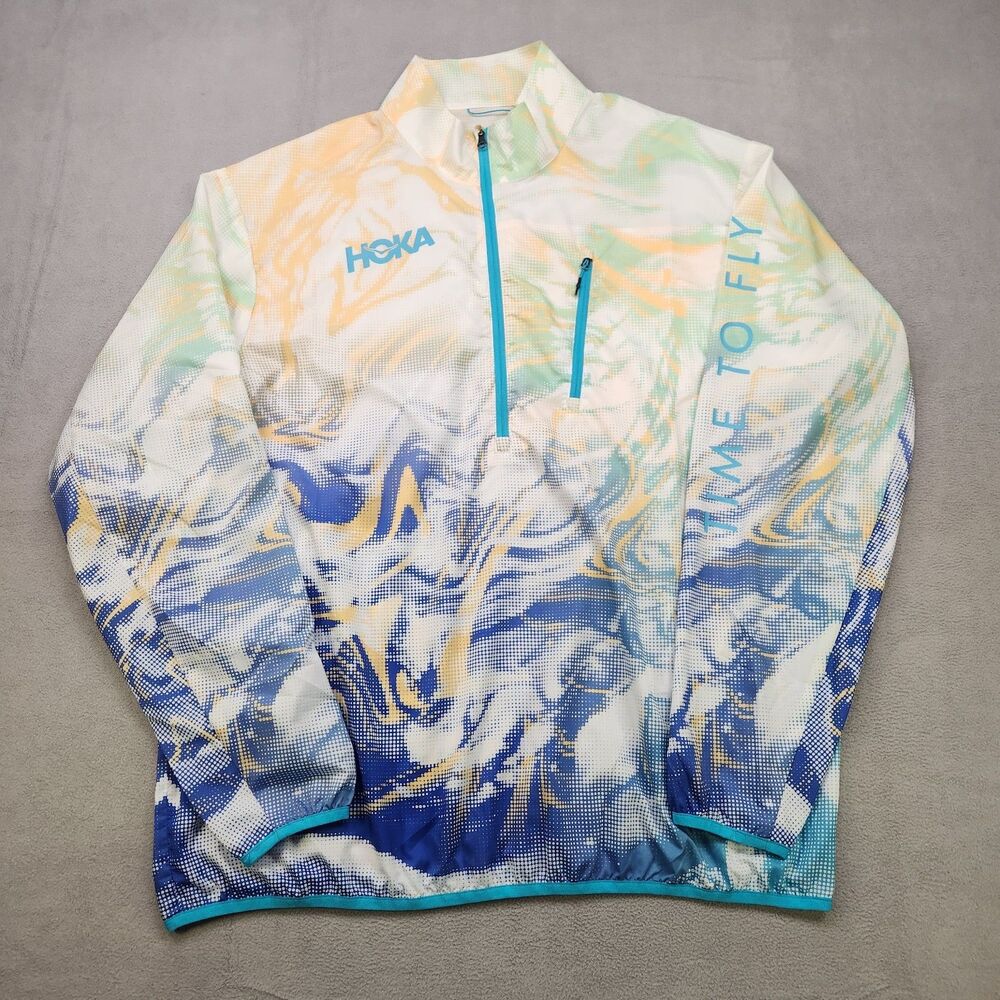 HOKA ONE ONE Wind-Resistant Half Zip Running Jacket Marble Print Men's Size XL